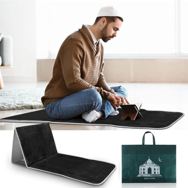 Premium Quality Foldable Musallah Prayer Rug with Back Rest - Image 3