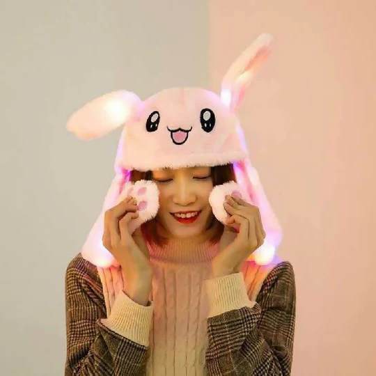 Fluffy Bouncy Bunny Hat with LED Lights Effect - Image 2